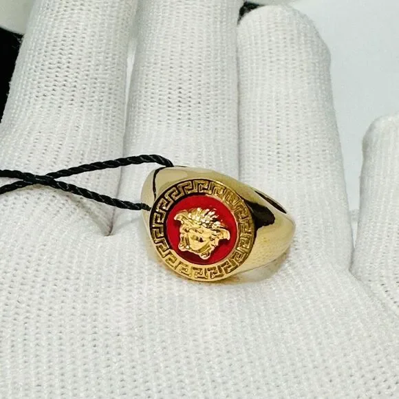 NIB Versace Ring Size IT 13/ US 6 Icon Medusa Head Greca Engraved Gold Tone